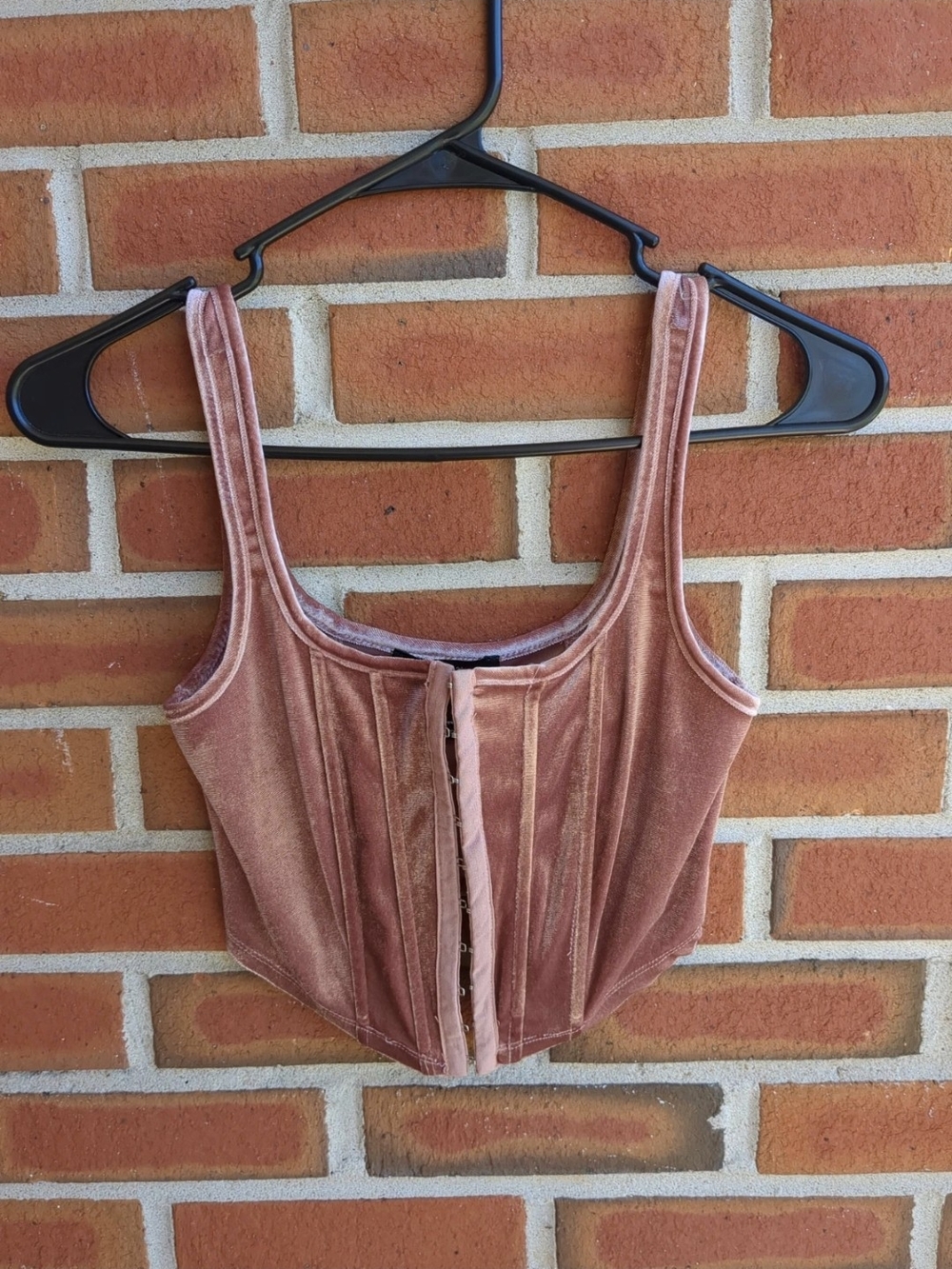 Forever 21 Velvet Hook & Eye Crop Top Pink Size Small